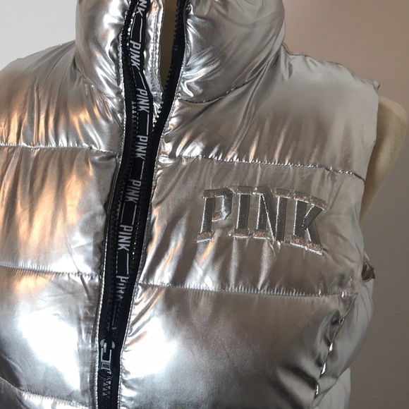 Pink Silver Puffy Vest XS NWOT - Picture 2 of 8